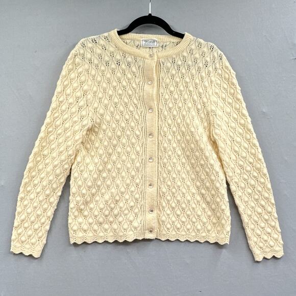VTG Cardigan Sweater S Cream Granny Cottagecore 60s Mod MCM Bubble Knit Pearl US - Picture 1 of 15